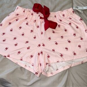 Hollister Pink Floral Sleep Shorts with Red Bow